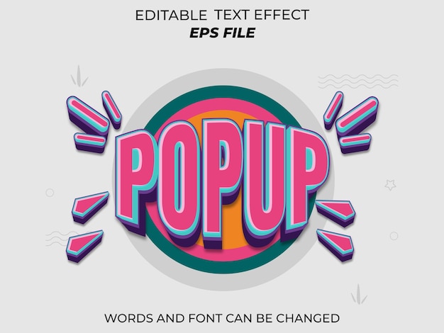 fuente de efecto de texto pop-up tipografía editable plantilla vectorial de texto 3D