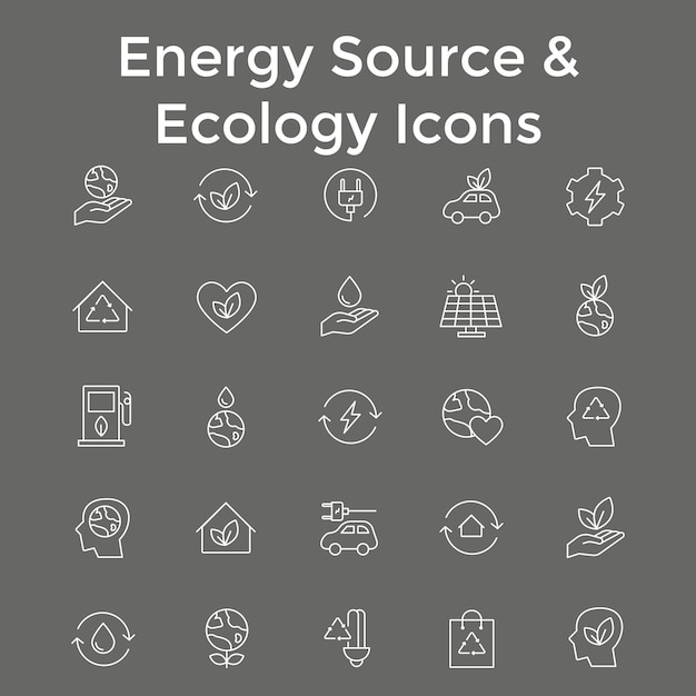 Fuente de energía amp Iconos de ecología Energía renovable Energía solar Viento y arte vectorial ecológico