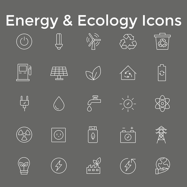 Fuente de energía amp Iconos de ecología Energía renovable Energía solar Viento y arte vectorial ecológico