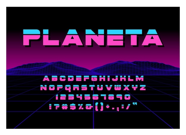 Fuente de estilo retro futurismo de los años 80 alfabeto de trazo de pincel vectorial futurismo retro estilo vhs antiguo juegos futuristas o música