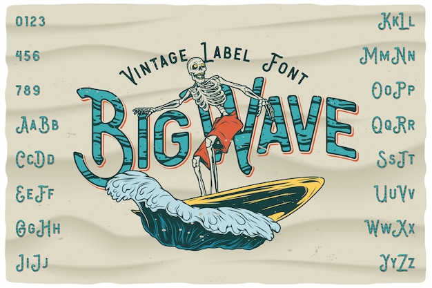 Vector fuente de etiqueta vintage big wave