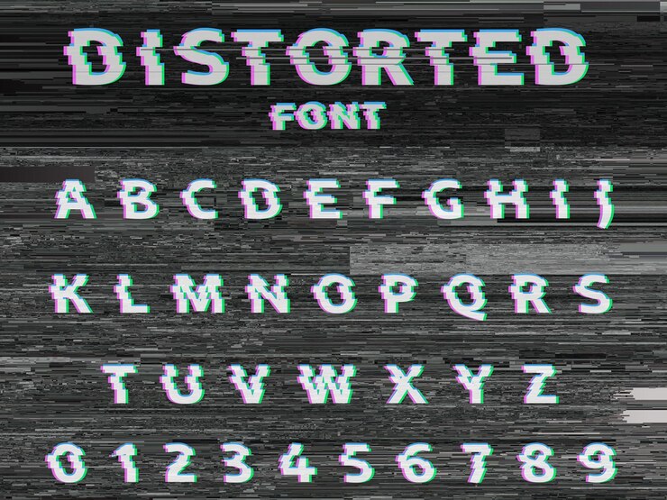 Vector fuente de falla distorsionada vectorial letras de estilo de moda tipografía letras latinas blancas sobre fondo gris fallado