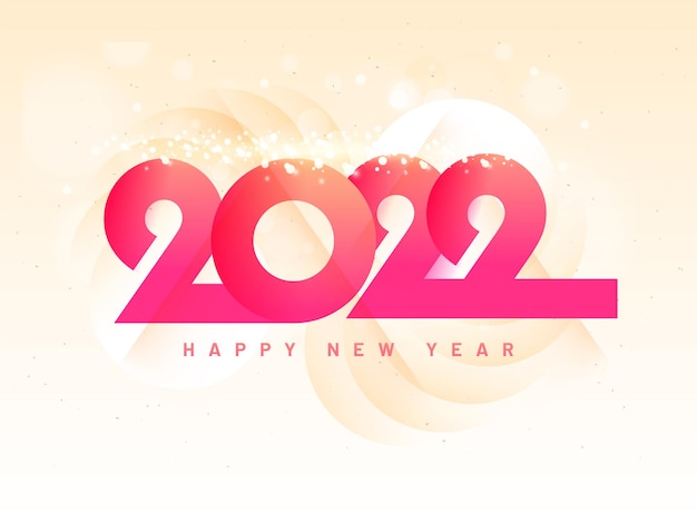 Fuente de feliz año nuevo rosa 2022 con efecto Bokeh sobre fondo beige brillante.