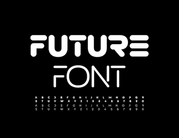 Fuente futurista Alfabeto blanco simple Estilo tecno Conjunto de letras y números en negrita y delgada