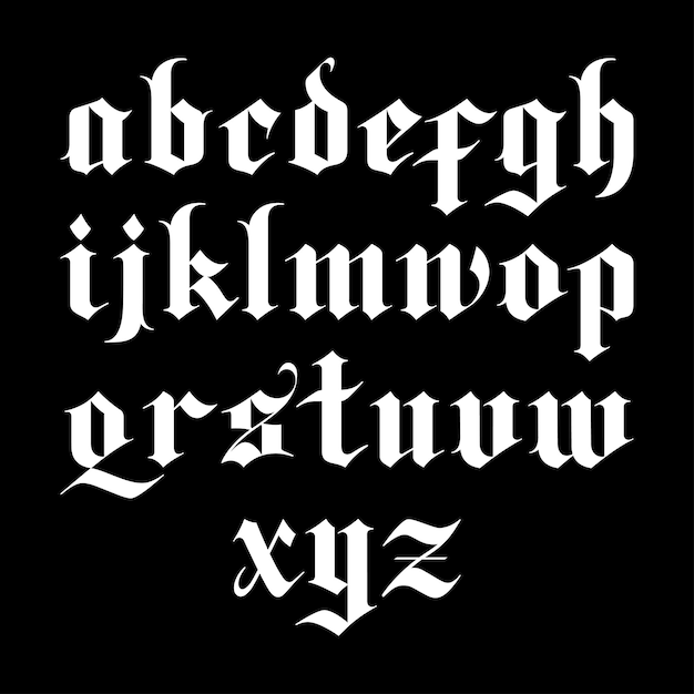 Vector fuente gótica blackletter. letras minusculas