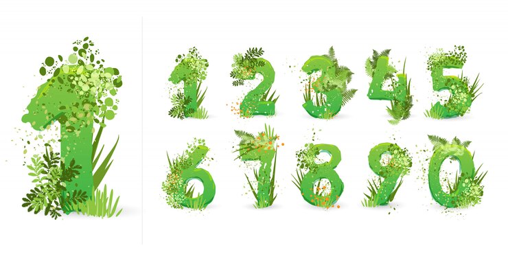 Fuente de hojas verdes. Elegante alfabeto ecológico de coloridas hojas tropicales, arbustos, flores y elementos de la naturaleza. Egología y fuente natural, verano y letras tropicales aisladas en blanco