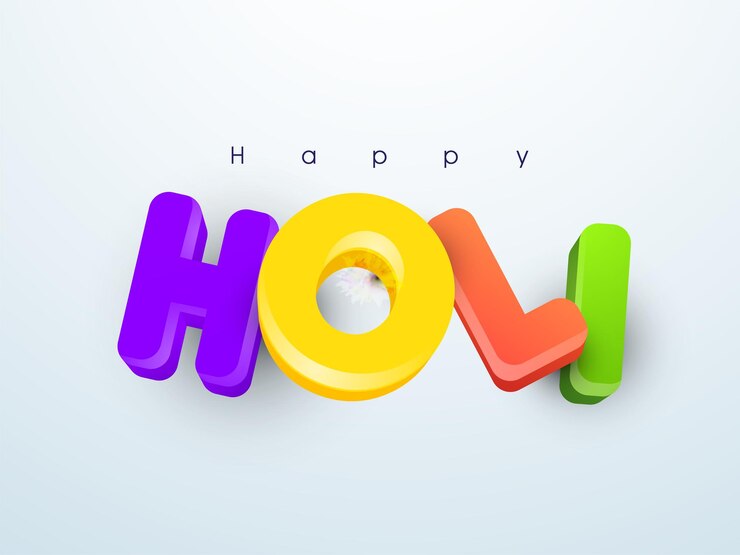Vector fuente holi colorida 3d contra fondo azul pastel brillante