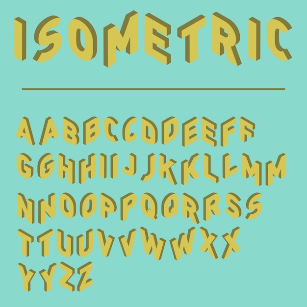 Fuente isométrica con dos versiones de cada letra, fuente del juego, tipografía colorida