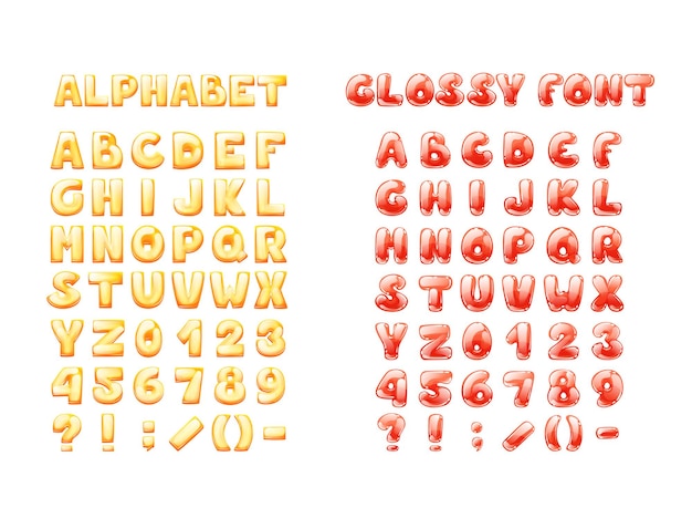 Fuente de juego cómico fuentes de letras de burbujas de dibujos animados letras minúsculas de un alfabeto con brillo