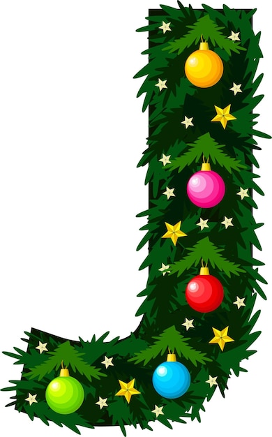 Vector la fuente de la letra j en forma de árbol de navidad