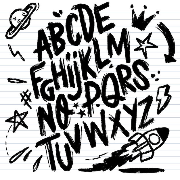 Fuente de letras aislada. dibujado a mano ilustración del alfabeto doodle