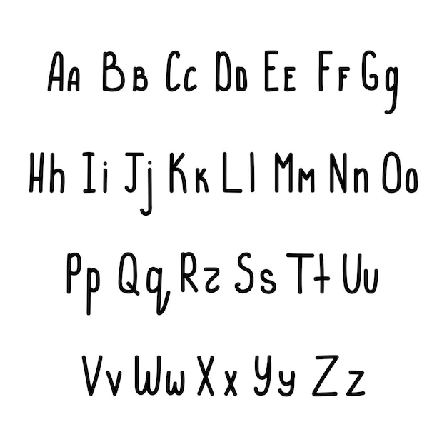 Fuente de letras inglesas dibujadas a mano aislada en blanco Alfabeto abc Letras vectoriales para diseño de logotipo