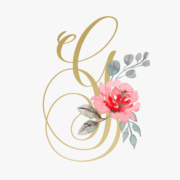 Vector fuente de letras de mano dorada con flor de rosa hecha a mano