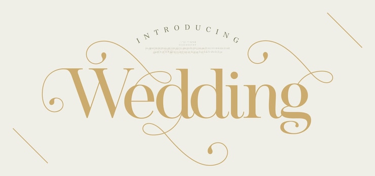 Vector fuente de logotipos de letras del alfabeto de boda con colas tipografía elegante fuentes serif clásicas de lujo oriental y retro vintage decorativo numérico para la ilustración de vector de marca de logotipo