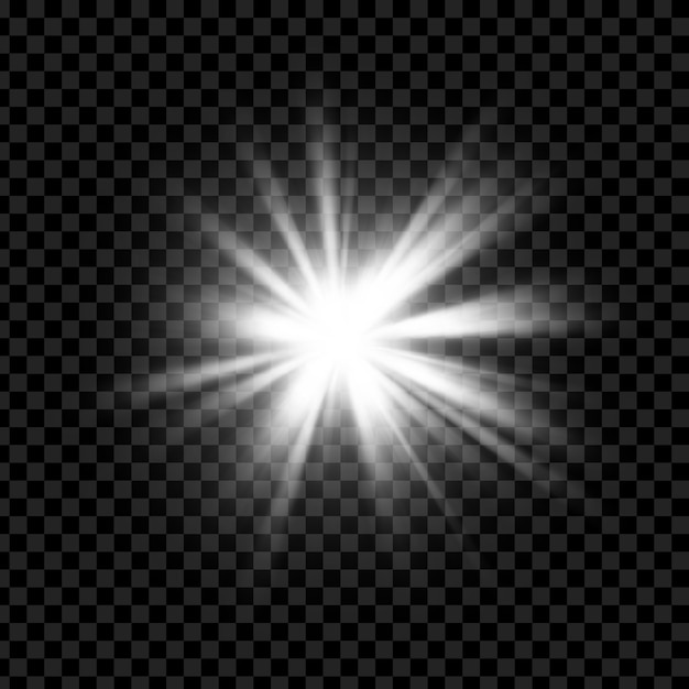 Fuente de luz, rayos, el sol o una estrella, fondo transparente, diseño vectorial