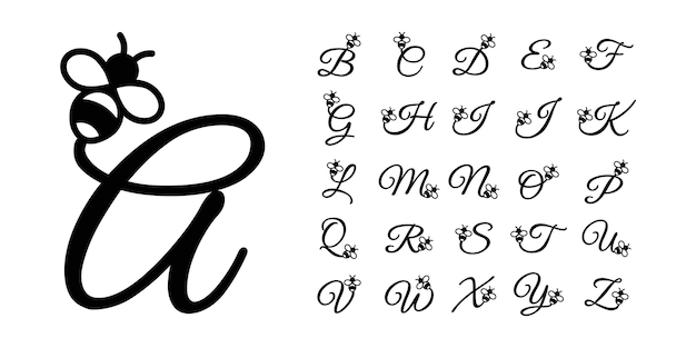 Fuente de monograma de letras del alfabeto de abeja negra