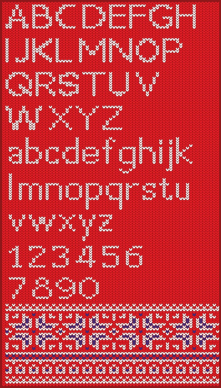 Vector fuente de navidad en estilo escandinavo sobre fondo rojo con números