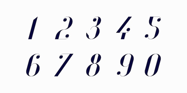 Fuente numérica Fuente de números en estilo clásico con diseño geométrico contemporáneo.