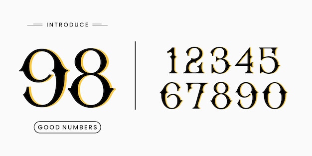 Fuente numérica Fuente de números en estilo clásico con diseño geométrico contemporáneo.
