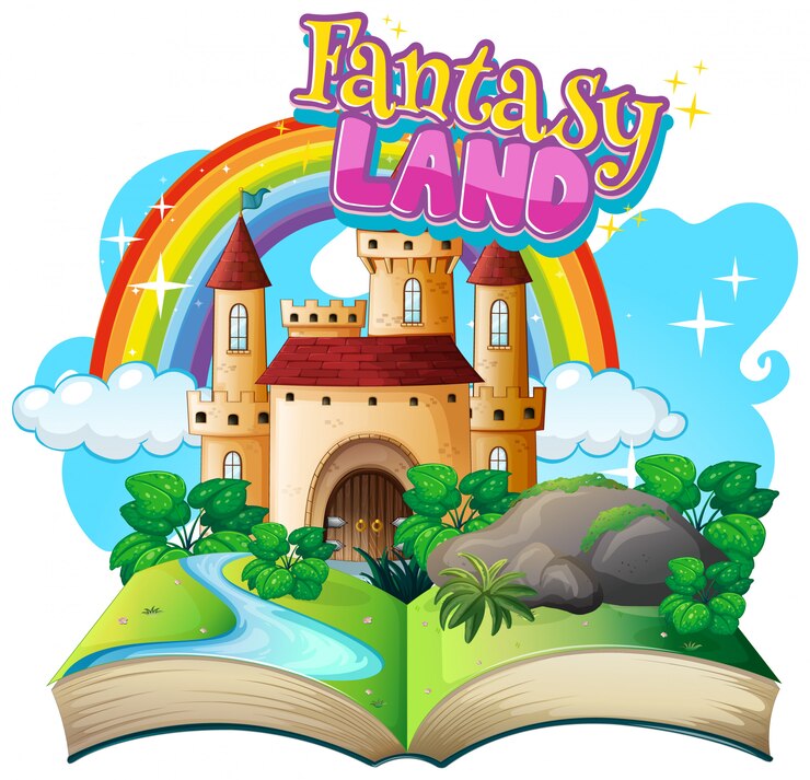 Vector fuente para la palabra tierra de fantasía con torres del castillo