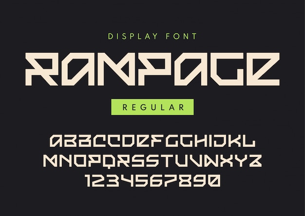 Fuente de pantalla regular moderna llamada rampage, tipo de letra blocky