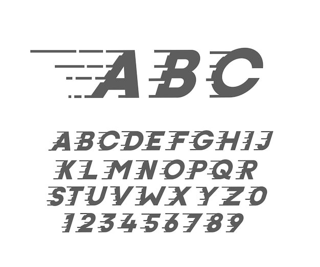 Fuente personalizada en estilo cursiva con elementos de movimiento velocidad alfabeto altamente personalizado tipografía vectorial