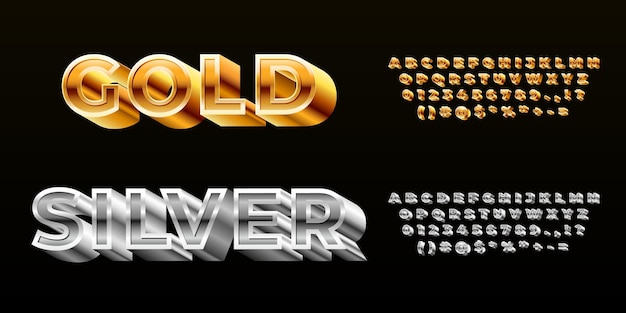 Fuente de plata dorada alfabeto de estilo tecnología 3d moderna tipo de letra de metal celebración vip de lujo letras decorativas números conjunto de vectores recientes