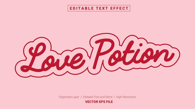 Fuente de poción de amor editable. Estilo de efecto de texto de plantilla de tipografía. Ilustración vectorial de letras