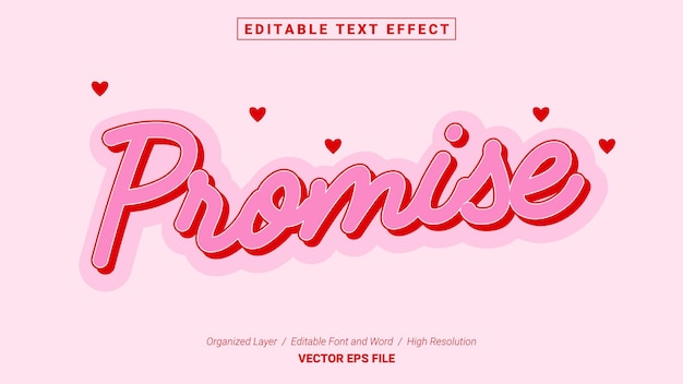 Fuente de promesa editable. Estilo de efecto de texto de plantilla de tipografía. Logotipo de ilustración vectorial de letras.