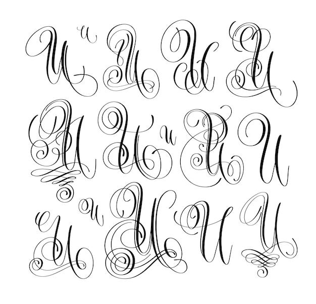 Fuente de script de letras de caligrafía U set escrito a mano