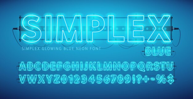 Fuente simplex de neón azul brillante