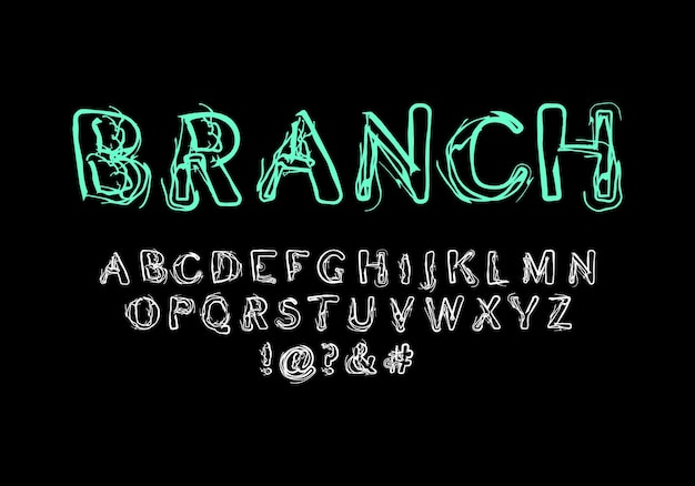 Fuente con textura de rama de árbol desordenada Fuente vectorial para tipografía título escritura cartel o necesidades de logotipo