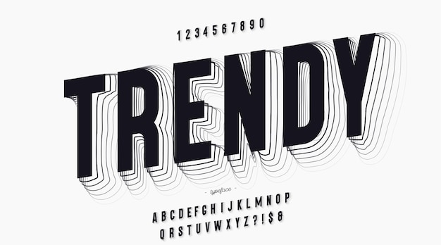Fuente vectorial de estilo 3D de color negro tipografía de moda