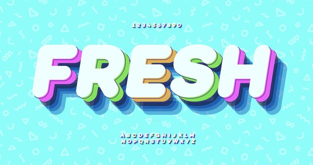 Fuente vectorial fresco estilo 3D en negrita y colorido
