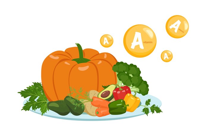 Vector fuente de vitamina una colección de verduras y hierbas en el plato dieta comida estilo de vida saludable