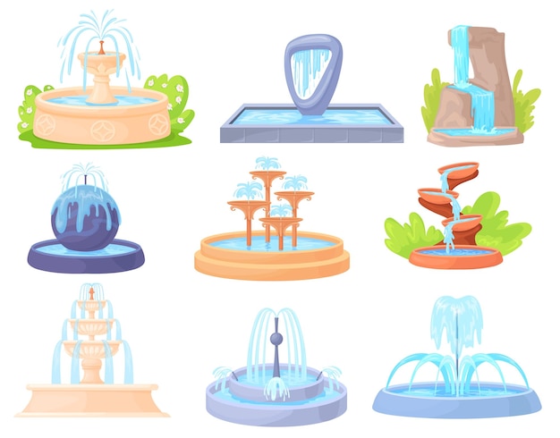 Fuentes decorativas de dibujos animados Fuente aislada al aire libre con chorro de agua o tazón de cascada Cataratas decoración de verano para jardín