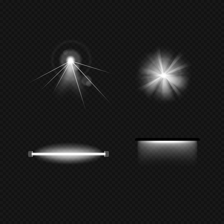 Vector fuentes de luz que iluminan lámparas incandescentes halógenas fluorescentes reflectores luz solar ultravioleta