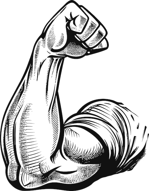Fuerte mano masculina musculosa apretada en un puño símbolo de fuerza e ilustración vectorial de protesta