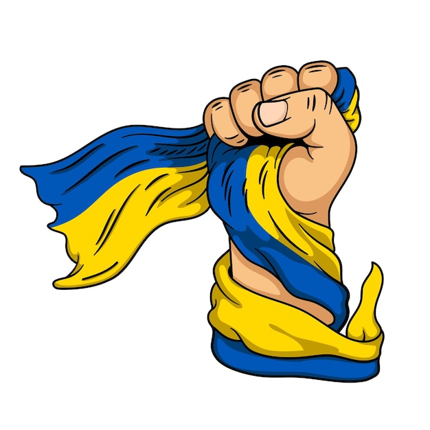Fuerte mano sosteniendo la bandera de Ucrania