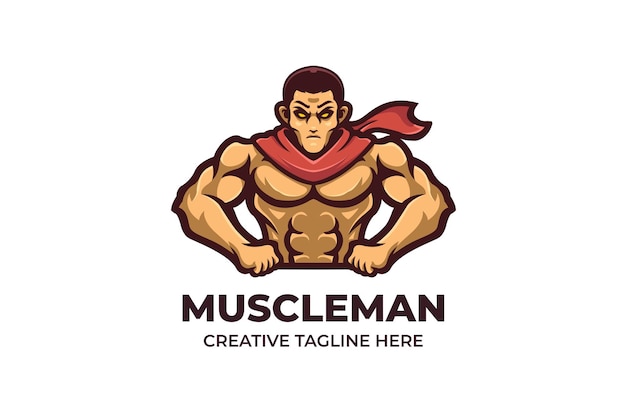Fuerte, músculo, hombre, mascota, logotipo, ilustración