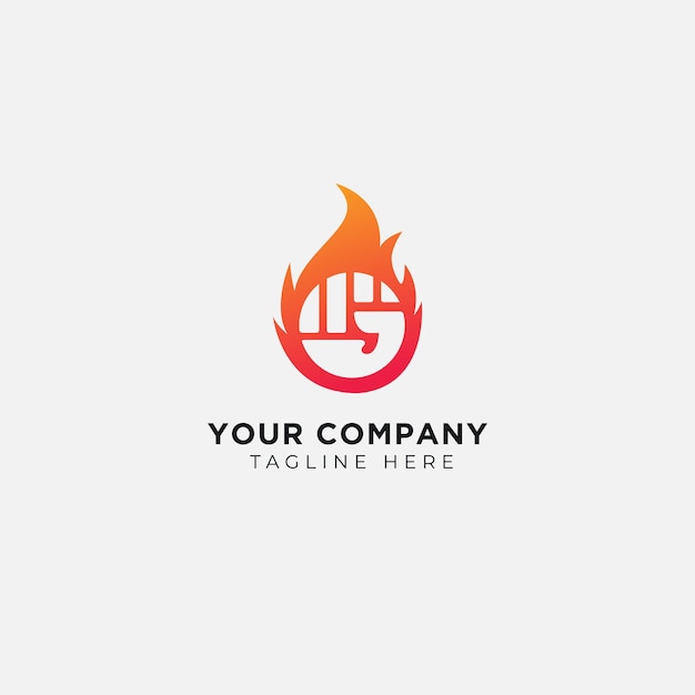 Fuerte Puño Llama Diseño Logotipo Mano Fuego