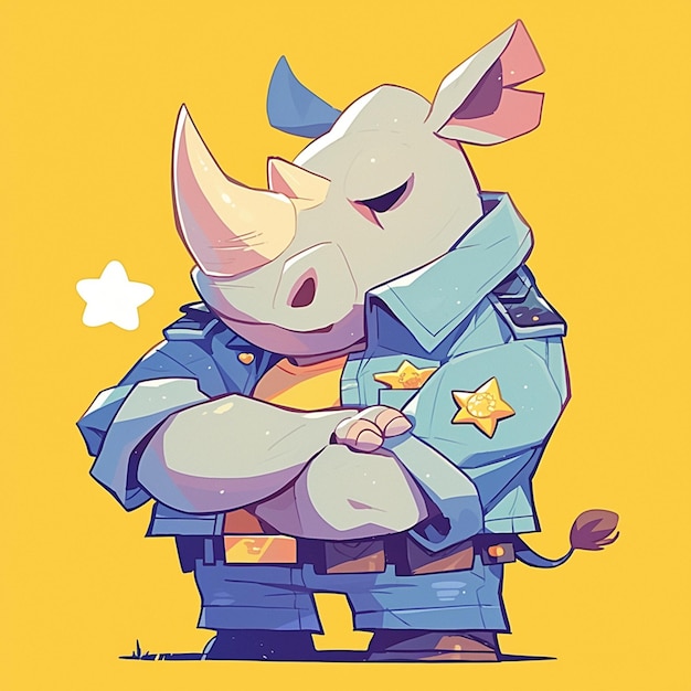 Un fuerte rinoceronte en el estilo de dibujos animados de la policía de tráfico