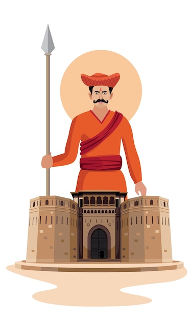 Vector el fuerte de shaniwar wada pune con el guerrero maratha de pie con el vector de la lanza