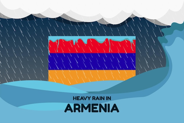 Fuertes lluvias en Armenia banner día lluvioso y concepto de invierno clima frío inundaciones y precipitaciones