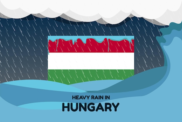 Fuertes lluvias en Hungría banner día lluvioso y concepto de invierno clima frío inundaciones y precipitaciones