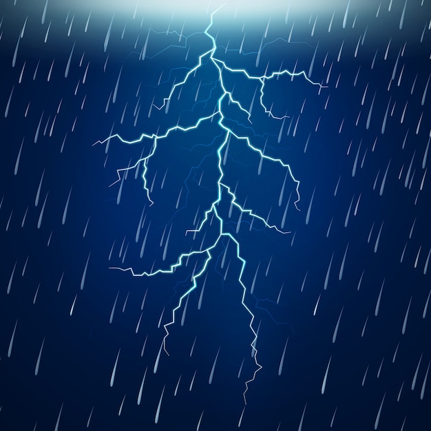 Vector fuertes lluvias y tormentas eléctricas en la noche