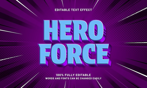 fuerza de héroe efectos de texto editables con un tema de héroe y poder