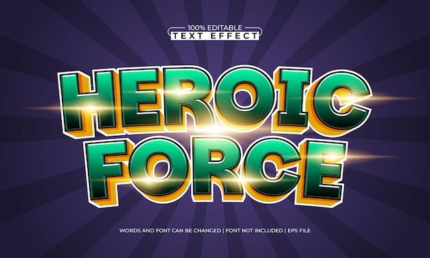 fuerza heroica efecto de texto editable con un superhéroe y estilo de texto para niños