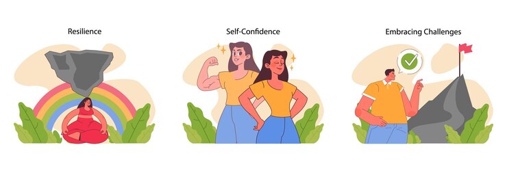 Vector la fuerza interior hace que el hombre y la mujer se sientan capaces, muestran resiliencia, confianza en sí mismos y desafío.