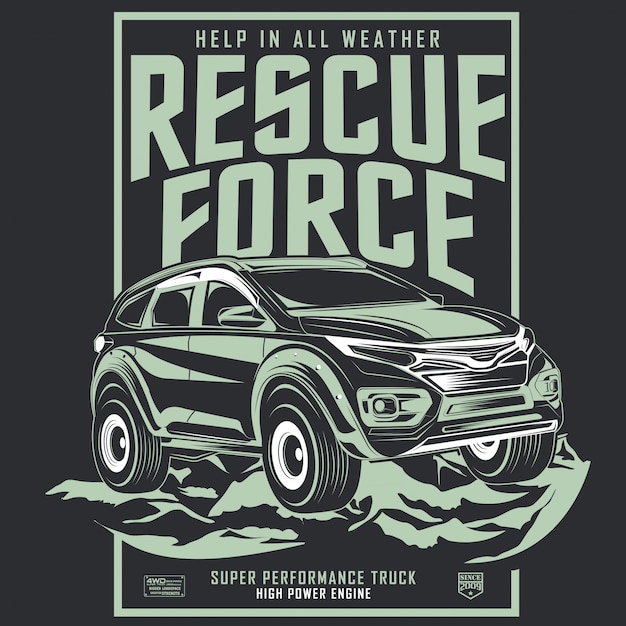 Fuerza de rescate, póster de coche de aventura